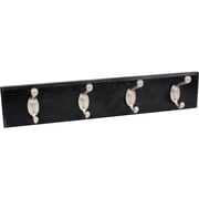 High & Mighty Coat Rack 4 Hook Rail Easy Tool-Free Dry Wall Installation, 18", Black & Silver, 2 Pack