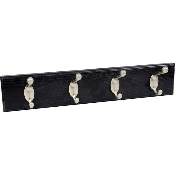 High & Mighty Coat Rack 4 Hook Rail Easy Tool-Free Dry Wall Installation, 18", Black & Silver, 2 Pack