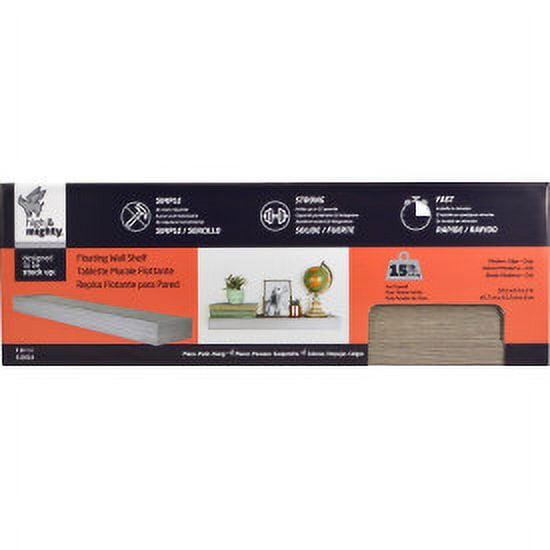 High & Mighty Floating Shelf, Gray 18", 15lb, Drywall, 1 Shelf