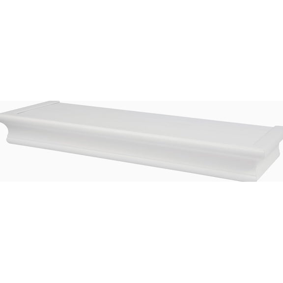 High Mighty Floating Shelf, Wall Mounted Storage Display, White Beveled Finish, 18 x 6 x 2 Inch, Tool Installation