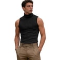 thumbnail image 1 of High Neck Ribbed Tank Top Men Sleeveless Muscle Tee Solid Color Striped Gym Slim Fit Clubwear Base Layer, 1 of 6