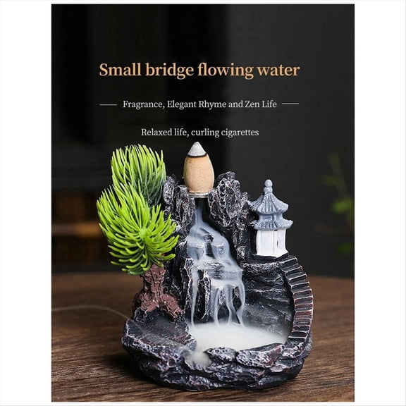 High Mountain Flowing Waterfall Backflow Incense Burner Home Fragrance Diffuser Decoration,E