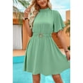 thumbnail image 1 of High Neck Belted Dress, Green, X-Large, 1 of 5