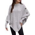 thumbnail image 1 of High Neck Button Batwing Sleeve Knit Pullover Sweater For Autumn And Winter Fashion, 1 of 5