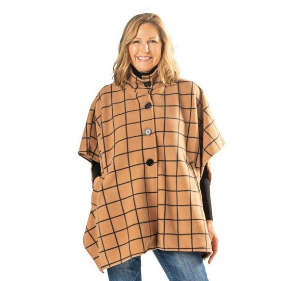 High Neck Button Cape with Window Pane Design