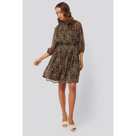 High Neck Elastic Waist Puff Dress