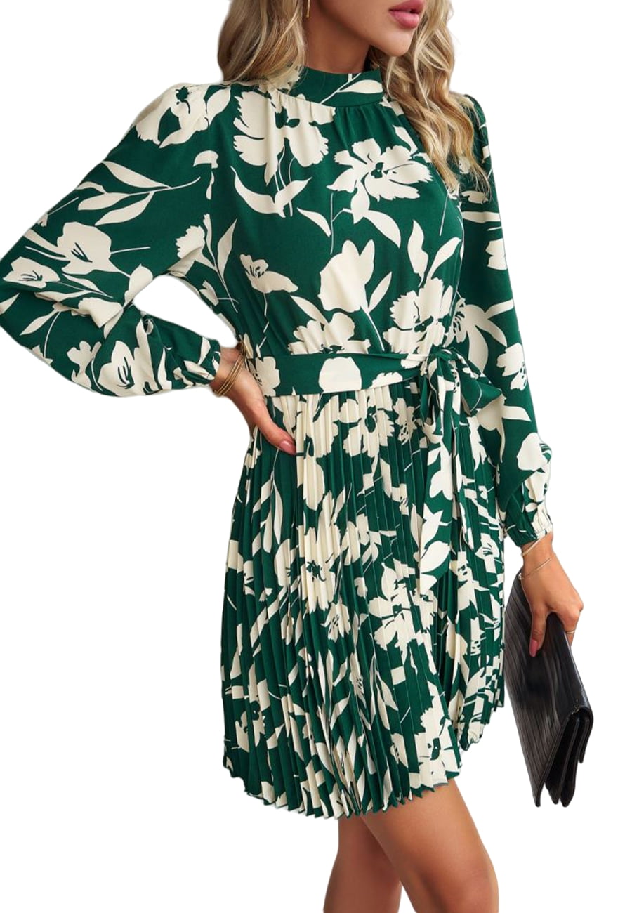 green faithfull the brand dress Turquoise Floral Printed Box Pleated Dress — Cotton Girls Dress main image 0