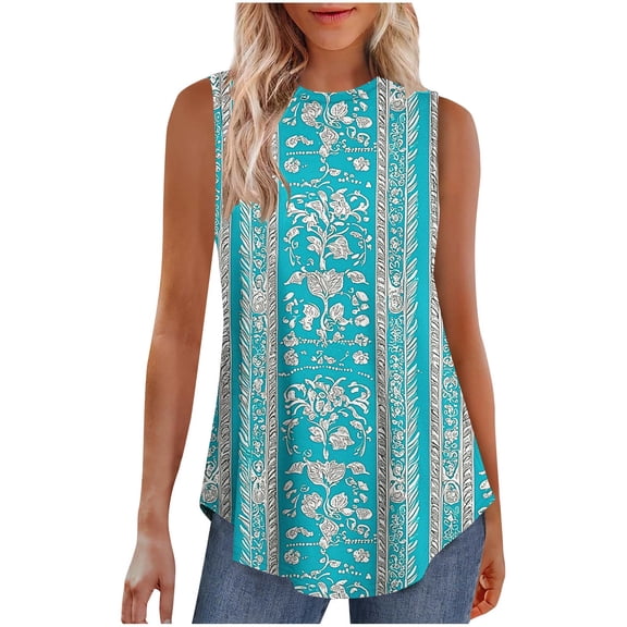 High Neck Floral Tank Tops for Women Boho Tunic Shirts Sleeveless Blouses 2025 Dressy Casual Summer Camisole Loose Fit Singlets with Flowy Hem Y2K