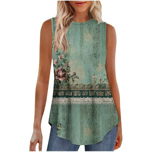 High Neck Floral Tank Tops for Women Boho Tunic Shirts Sleeveless Blouses 2025 Dressy Casual Summer Camisole Loose Fit Singlets with Flowy Hem Y2K