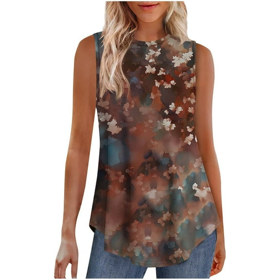High Neck Floral Tank Tops for Women Boho Tunic Shirts Sleeveless Blouses 2025 Dressy Casual Summer Camisole Loose Fit Singlets with Flowy Hem Y2K