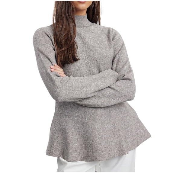 High Neck Knitted Sweaters for Women Solid Color Long Sleeve Casual Pullover Top Fall Winter Fashion Blouses
