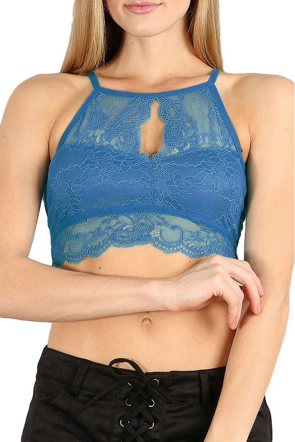 High Neck Lace Bralette Top (M/L, Sky Blue)