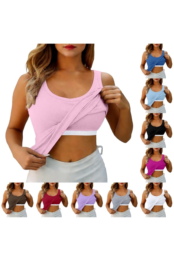 High Neck Long Sleeve Built in Bra Tank Top Seamless Slim Fit Camisole For Layering Comfortable Basic Shirt Back Support Top Women