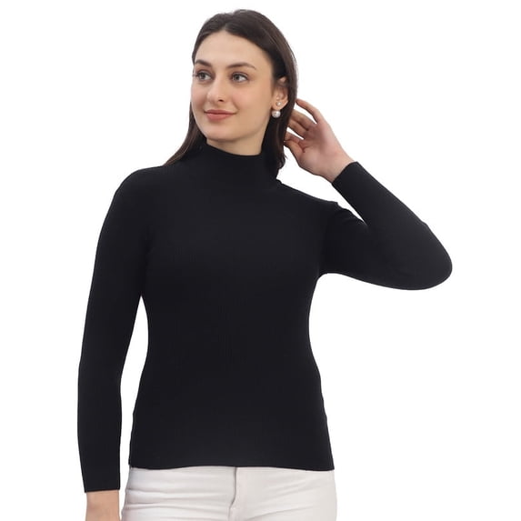 Cavardi Casual Women's High Neck Ribbed Top – Black | Free Size