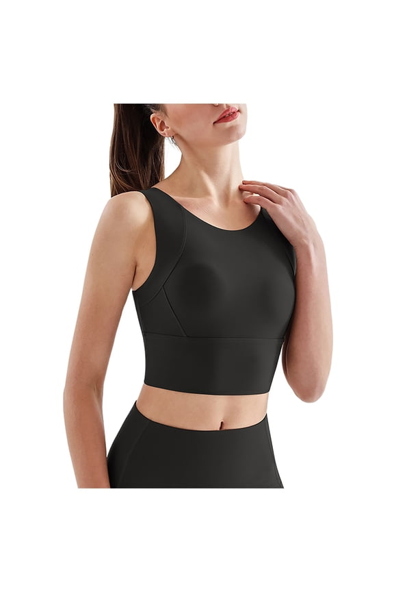 High Neck Sports Bra for Women - Longline Medium Impact, Wirefree Padded, Crop Tank Top for Yoga/Gym - Size S-XL