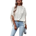 thumbnail image 1 of High Neck Spotted Print Dolman Sleeve Classic Blouse for Women Beige X-Large, 1 of 5