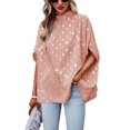 thumbnail image 1 of High Neck Spotted Print Dolman Sleeve Classic Blouse for Women Mauve Pink Medium, 1 of 4