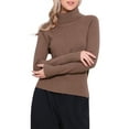 thumbnail image 1 of High Neck Sweater Blouse for Women Long Sleeve Ribbed Knitted Pullover Top XS Brown, 1 of 6