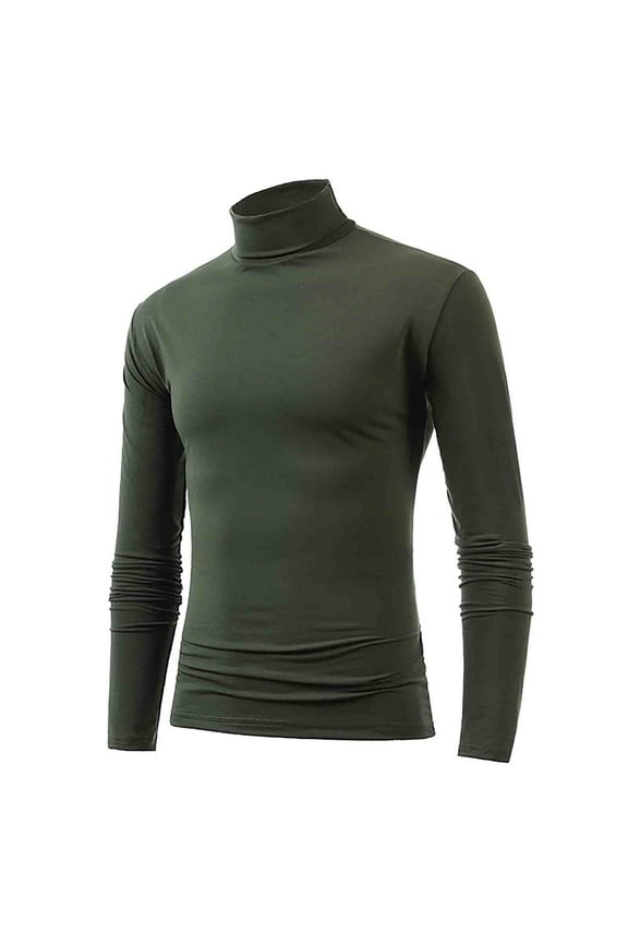 High Neck T Shirts for Men Long Sleeve Athletic Work Turtleneck Basic T-Shirt Compression Winter Warm Elastic Stretchy Sport Mens T Shirts Army Green L