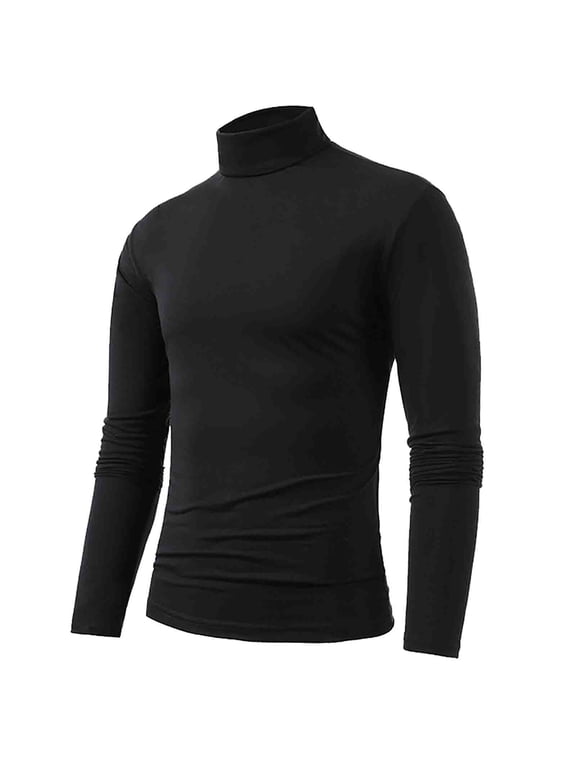 High Neck T Shirts for Men Long Sleeve Athletic Work Turtleneck Basic T-Shirt Compression Winter Warm Elastic Stretchy Sport Mens T Shirts Black M