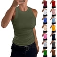 thumbnail image 1 of High Neck Tank Tops Womens Sleeveless Racerback Basic Cotton Ribbed Fitted Athletic Undershirt Army Green L, 1 of 6