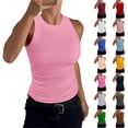 thumbnail image 1 of High Neck Tank Tops Womens Sleeveless Racerback Basic Cotton Ribbed Fitted Athletic Undershirt Hot Pink S, 1 of 6
