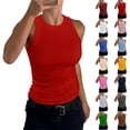 thumbnail image 1 of High Neck Tank Tops Womens Sleeveless Racerback Basic Cotton Ribbed Fitted Athletic Undershirt Red 2XL, 1 of 6