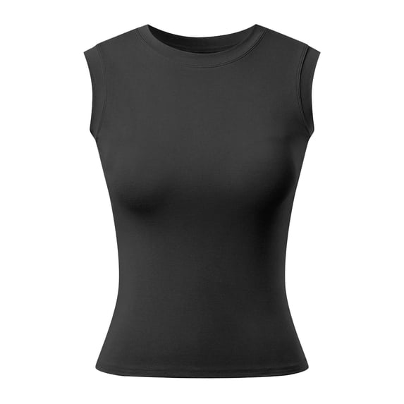 High Neck Tank Tops for Women Built in Bra Basic Sleeveless Camisole Summer Casual Fitness Racerback Workout Tops Black, Size M