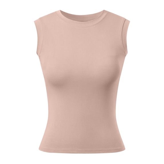 High Neck Tank Tops for Women Built in Bra Basic Sleeveless Camisole Summer Casual Fitness Racerback Workout Tops Pink, Size XL