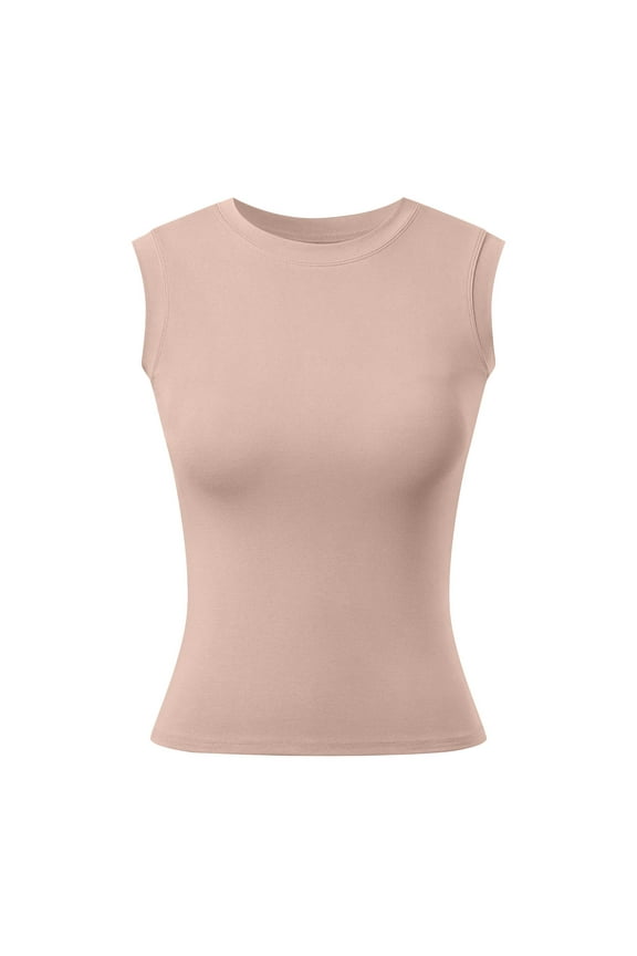 High Neck Tank Tops for Women Built in Bra Basic Sleeveless Camisole Summer Casual Fitness Racerback Workout Tops Pink, Size XL