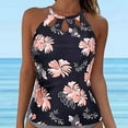 thumbnail image 1 of High Neck Tankini Tops for Women Backless Bathing Suit Openwork Petal Swimsuit Swim Top Only(Pink,L), 1 of 7
