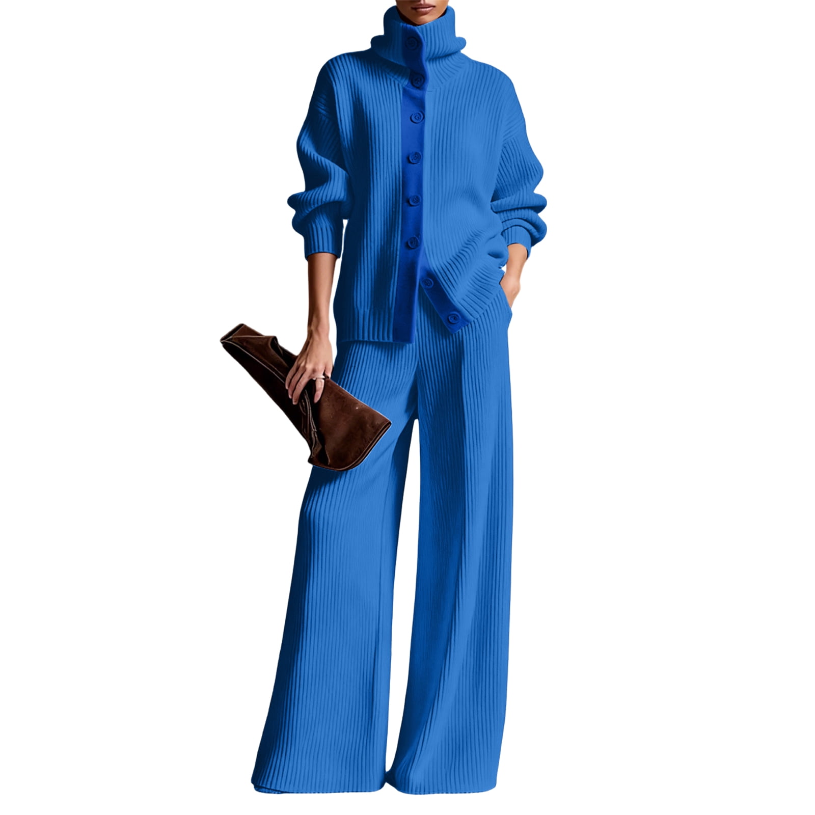 Spring Color Buttons For Crafts High Neck Thick Knit Sweater 2 Piece Outfit, Women Ribbed Button ...