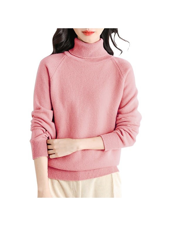 High Neck Top,long Sleeve Sweaters for Women Business Casual Tops Lightweight Tops Vintage Sweater Cozy Sweaters Teacher Outfits Basic Tops for Woman Sweaters for Women Trendy,Pink,M