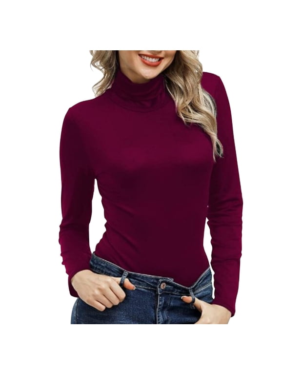 High Neck Top,long Sleeve Tops for Women Ladies Casual Tops Teacher Outfits Basic Shirts Business Casual Tops for Women Cozy Tops Fall Outfits for Women Dressy Top Modest Tops,Red,L