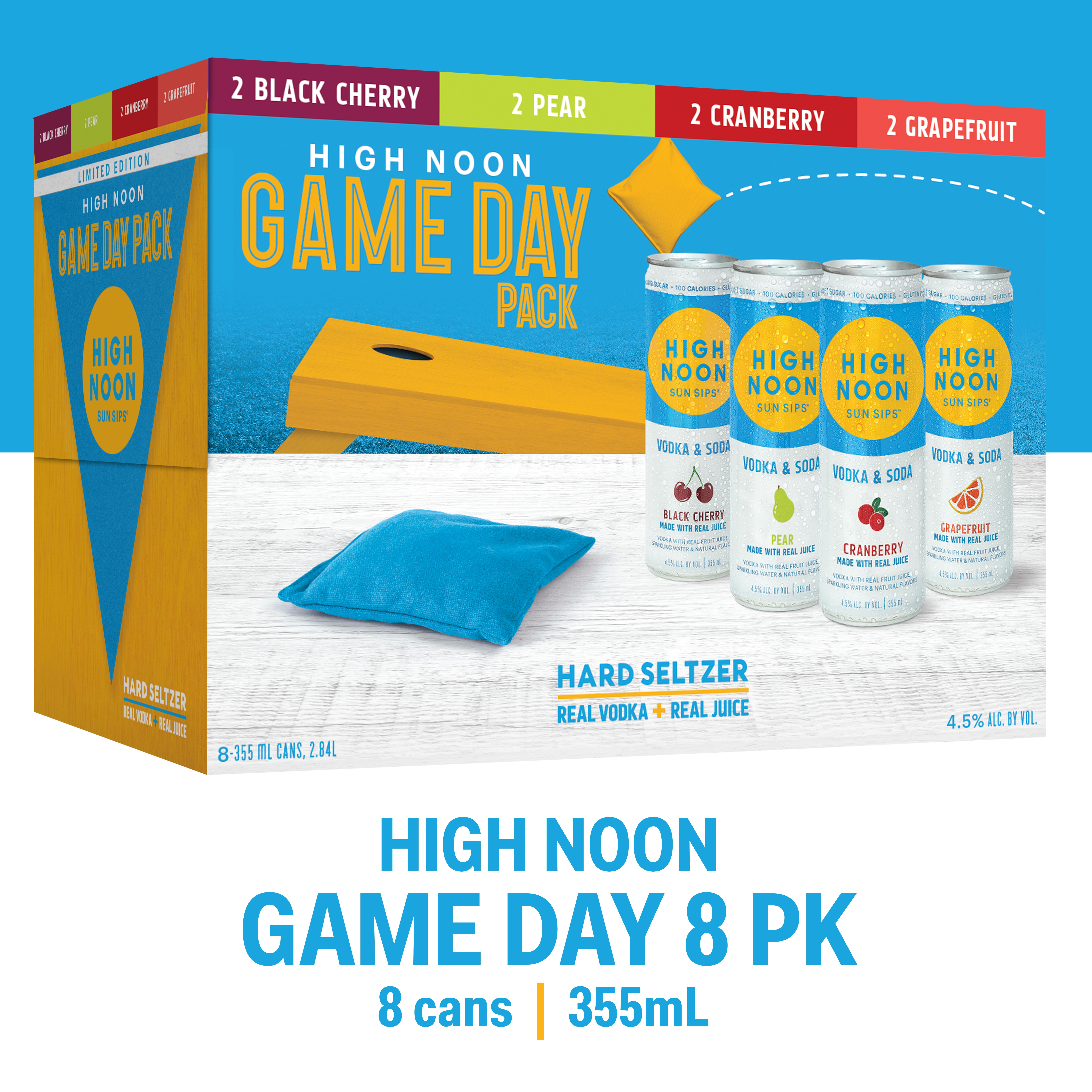 High Noon Game Day Vodka ,Hard Seltzer, Variety Pack, 8 Pack, 12 fl oz Cans