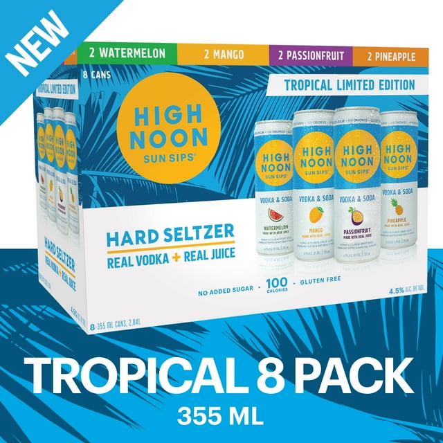 High Noon Hard Seltzer Tropical Variety Pack, 8 Pack, 8 Single Serve 12