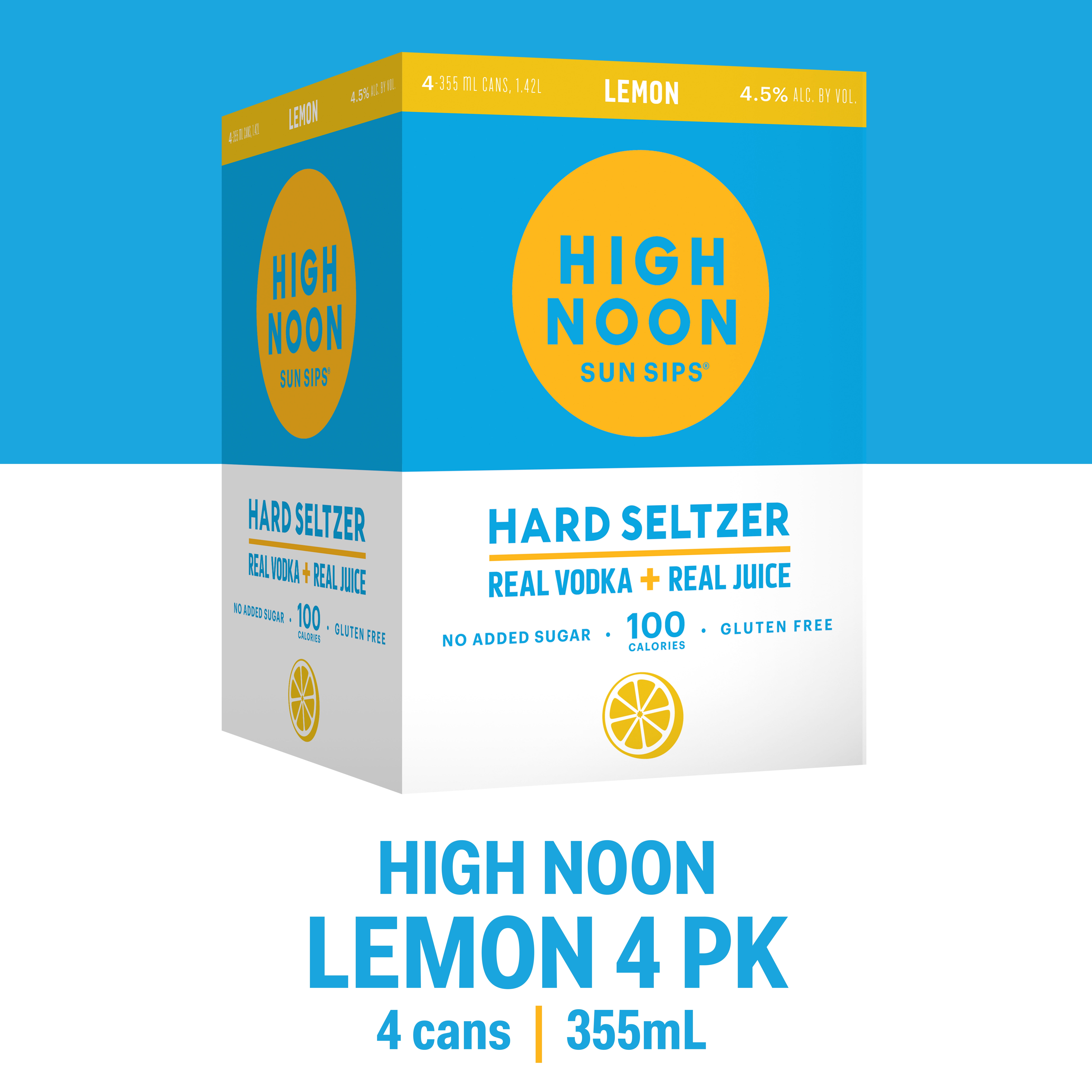 High Noon Lemon Vodka Hard Seltzer, 4 Pack, 4 Single Serve 355ml Cans, 355ml Serving Size