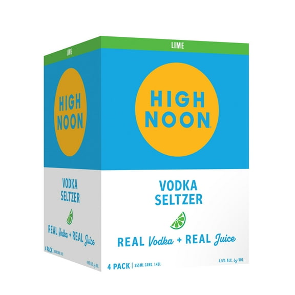 High Noon Lime Vodka Hard Seltzer, 4 Pack, 12 fl oz Cans, 4.5% ABV