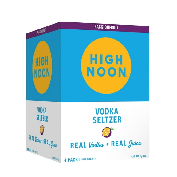 High Noon Passionfruit Vodka Hard Seltzer, 4 Pack, 12 fl oz Cans, 4.5% ABV