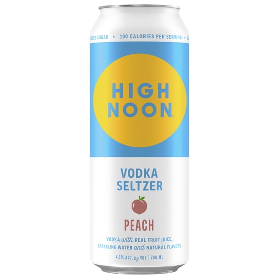 High Noon Peach Vodka Hard Seltzer, 23.67 fl oz Can, 4.5% ABV