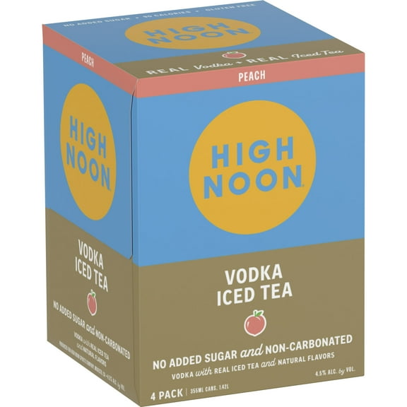 High Noon Peach Vodka Iced Tea, 4 Pack, 12 fl oz Cans, 4.5% ABV
