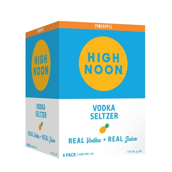 High Noon Pineapple Vodka Hard Seltzer, 4 Pack, 12 fl oz Cans, 4.5% ABV