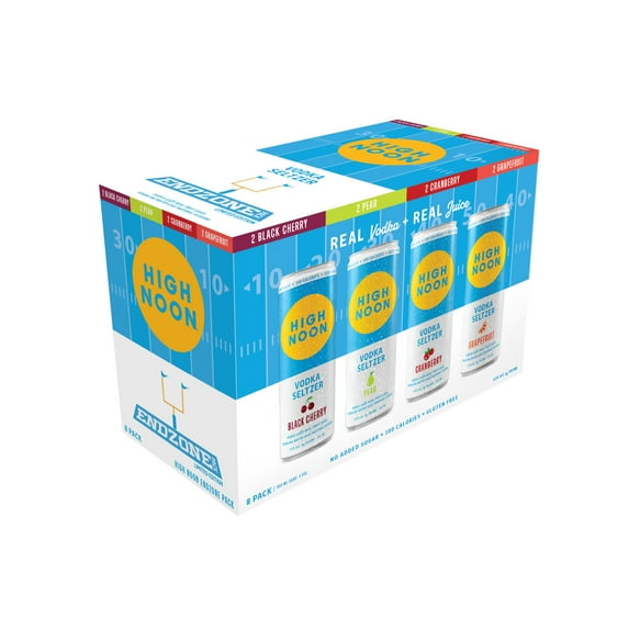 High Noon Vodka Hard Seltzer, Endzone Variety Pack, 8 Pack, 12 fl oz Cans, 4.5% ABV