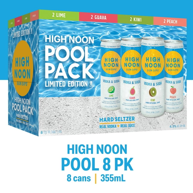 High Noon Vodka Hard Seltzer, Pool Variety Pack, 8 Pack, 12 fl oz Cans