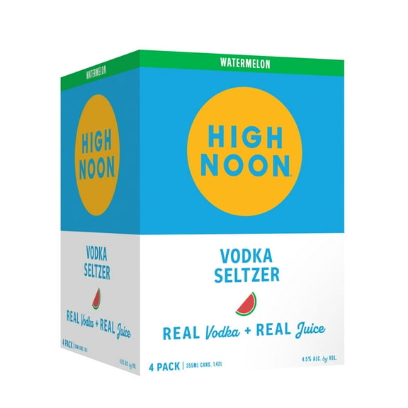 High Noon Watermelon Vodka Hard Seltzer, 4 Pack, 12 fl oz Cans, 4.5% ABV