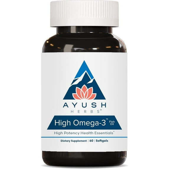 Ayush Herbs High Omega 3 Fish Oil Supplement with EPA and DHA, 1000mg, Lemon, 60 Softgels