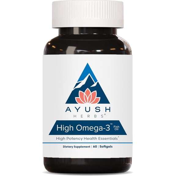 Ayush Herbs High Omega 3 Fish Oil Supplement with EPA and DHA, 1000mg, Lemon, 60 Softgels