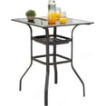 High Outdoor Patio Bar Height Glass Top Table, Black