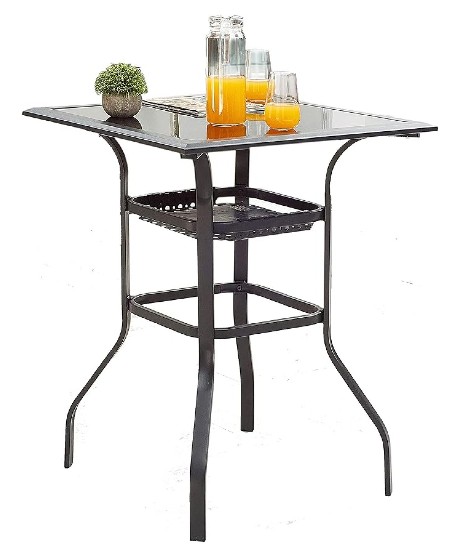 High Outdoor Patio Bar Height Glass Top Table, Black - Walmart.com