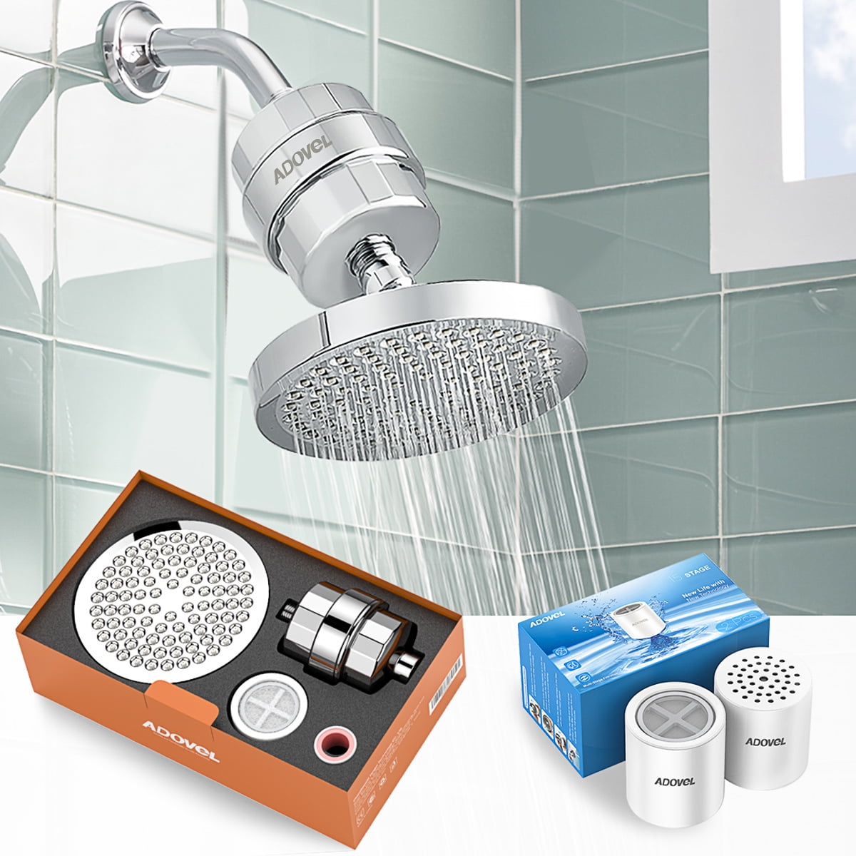 High Output Shower Head and Hard Water Filter for Bathroom, 15 Stage
